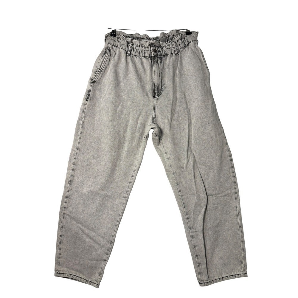 Zara Gray Acid Wash High Waist Paperbag Tapered Jeans Size 10 US 42 EUR
